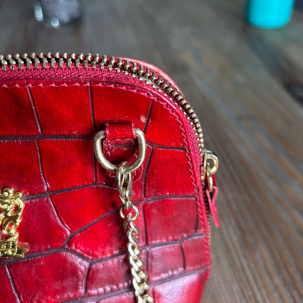 Pratesi Firenze Red Croc Embossed Leather Crossbody purse Bag Made in Italy Gold - Picture 3 of 14